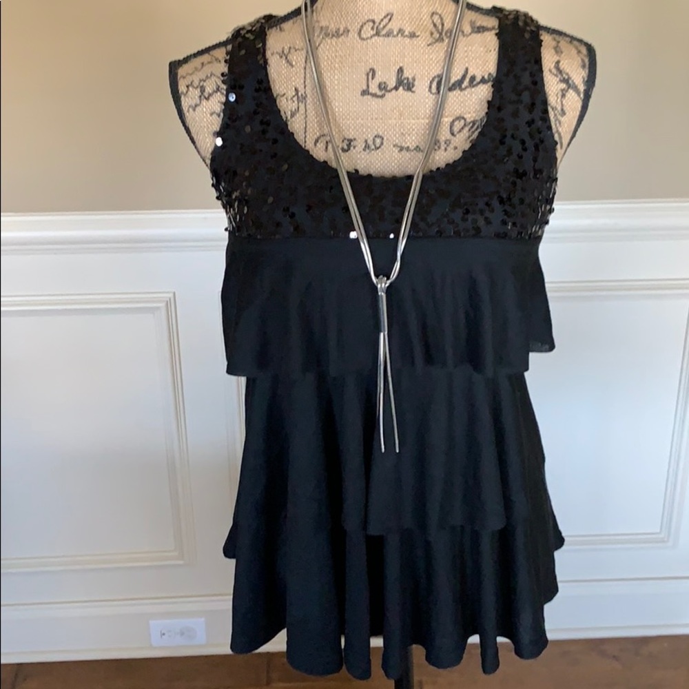Lola B. Ruffled Layered & Sequin Top EUC